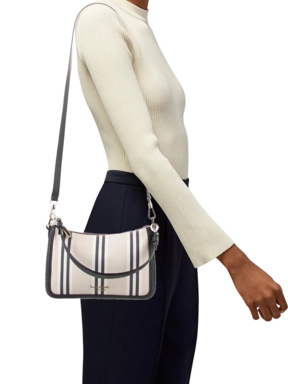 Kate Spade Hudson Striped Convertible Crossbody/ Shoulder Bag in Navy/ Cream